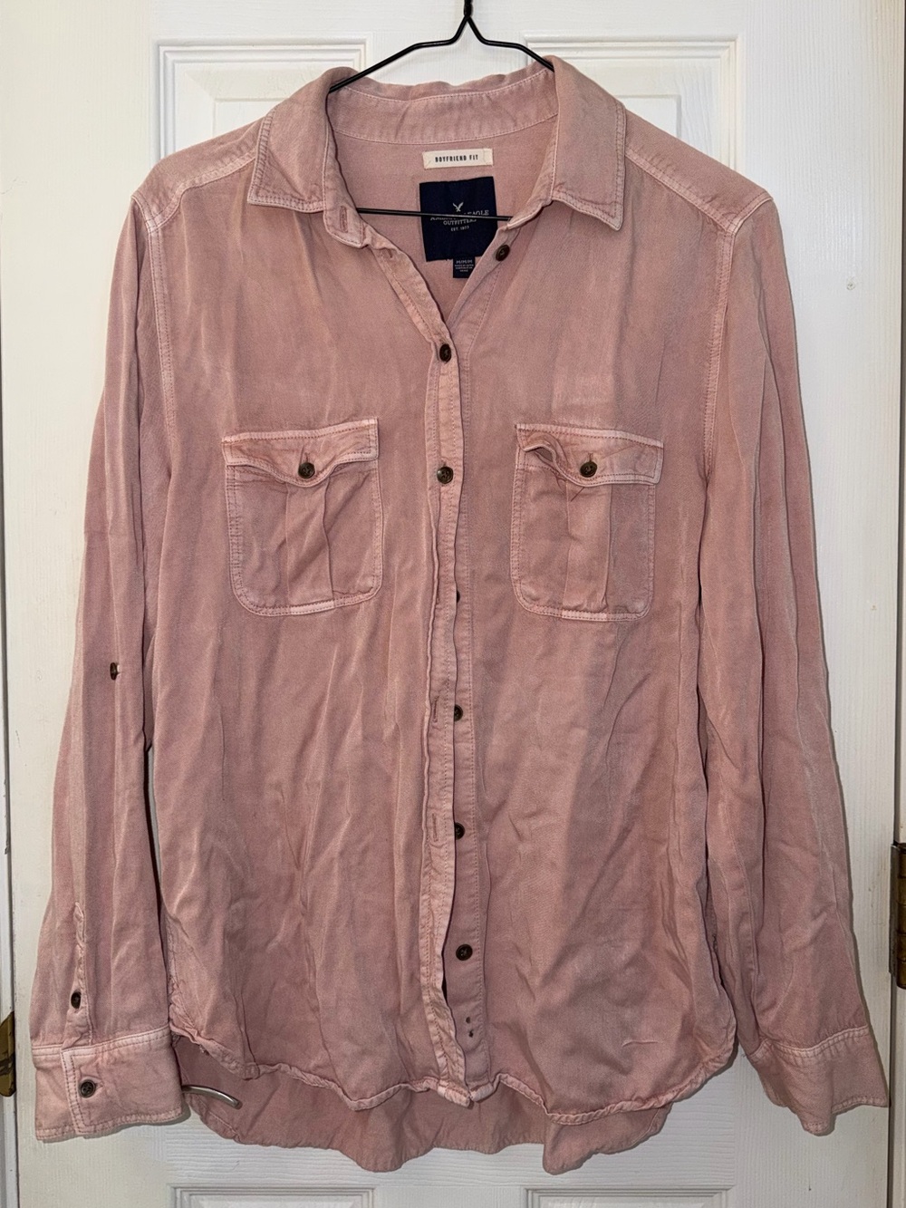 American Eagle Outfitters Dusty Pink Boyfriend Fit Button-Up Shirt